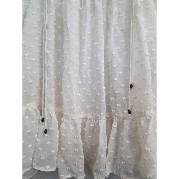 Ulla Johnson Beaded Tie Neck Semi Sheer Ivory Ruffle Blouse Silk Cotton Top 2 - Picture 3 of 6